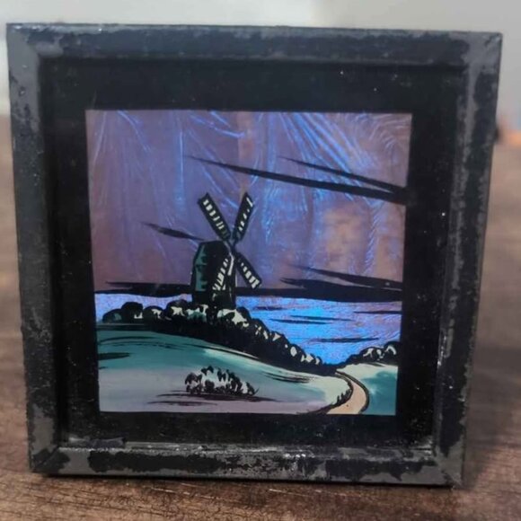 Antique Reverse Painting on Glass with Foil Background - Picture 1 of 10